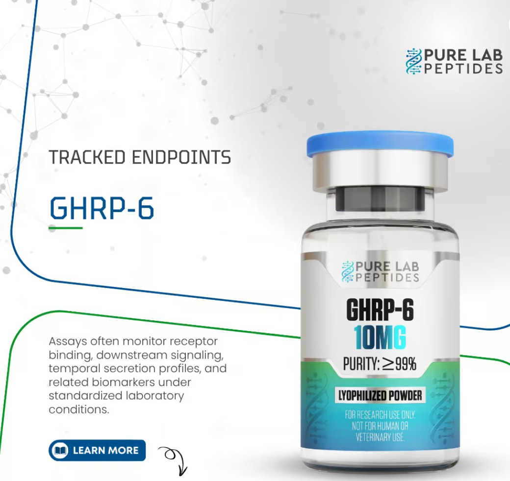 GHRP-6 peptide vial used in laboratory peptide research